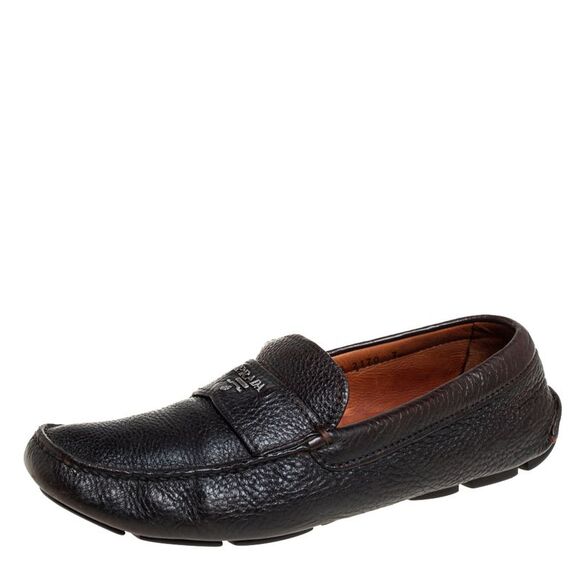 Prada Dark Brown Leather Slip On Loafers Size 41 - Picture 1 of 7